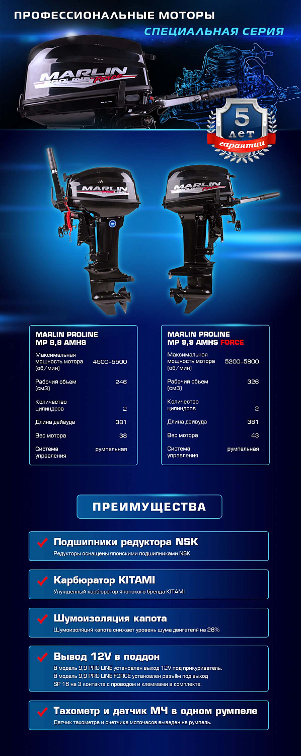 Лодочный мотор MARLIN PROLINE MP 9.9 (20) AMHS FORCE в Копейске